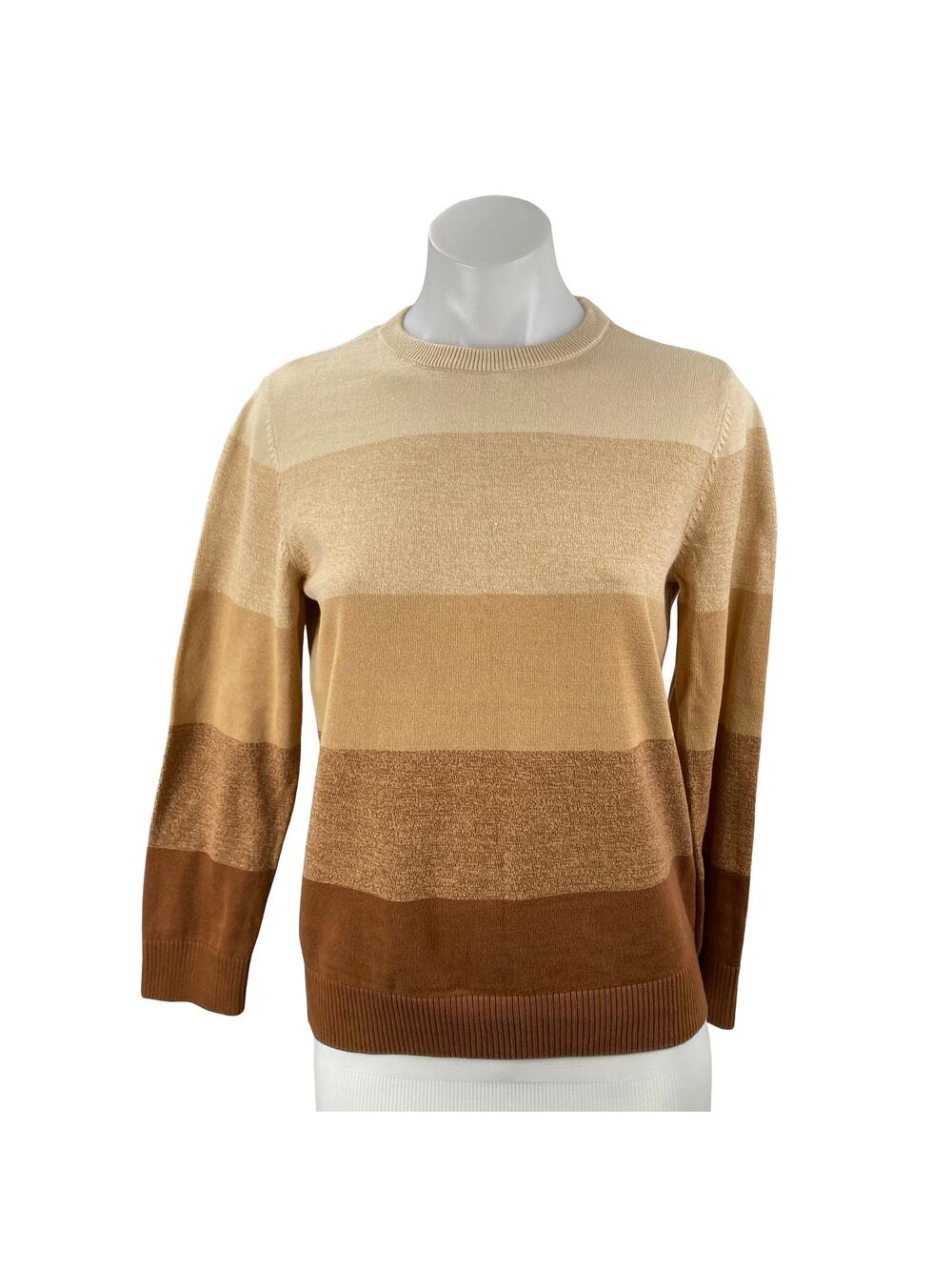 Place Women's Tan Brown Colorblock Stripe Ombre Long Sleeve Sweater Top 10/12